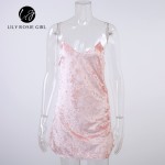 Off Shoulder Crushed Velvet Slip Dress Women Backless Autumn Winter V Neck Sexy Party Strap Mini Dresses Girls Evening Vestidos