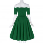 Off Shoulder Short Sleeve 2017 50s Vintage Rockabilly Dresses Green Red Black Swing Dress Robe Femme Pinup Dresses Vestidos