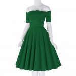 Off Shoulder Short Sleeve 2017 50s Vintage Rockabilly Dresses Green Red Black Swing Dress Robe Femme Pinup Dresses Vestidos