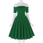 Off Shoulder Short Sleeve 2017 50s Vintage Rockabilly Dresses Green Red Black Swing Dress Robe Femme Pinup Dresses Vestidos