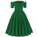 Off Shoulder Short Sleeve 2017 50s Vintage Rockabilly Dresses Green Red Black Swing Dress Robe Femme Pinup Dresses Vestidos