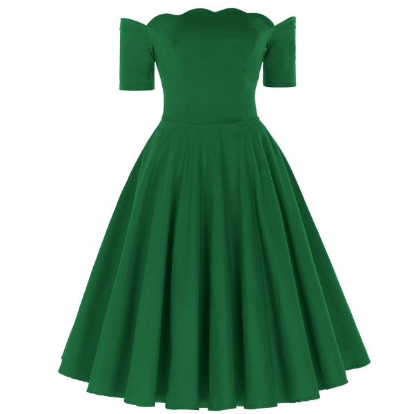 Off Shoulder Short Sleeve 2017 50s Vintage Rockabilly Dresses Green Red Black Swing Dress Robe Femme Pinup Dresses Vestidos