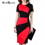 Office Women Dress 2017 Patchwork High Waist Work Summer Dress Slit New Fashion Slim Pencil Red And Black Bodycon Dress Women