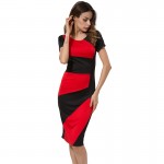 Office Women Dress 2017 Patchwork High Waist Work Summer Dress Slit New Fashion Slim Pencil Red And Black Bodycon Dress Women