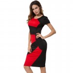 Office Women Dress 2017 Patchwork High Waist Work Summer Dress Slit New Fashion Slim Pencil Red And Black Bodycon Dress Women