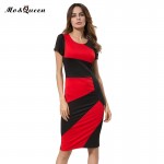 Office Women Dress 2017 Patchwork High Waist Work Summer Dress Slit New Fashion Slim Pencil Red And Black Bodycon Dress Women