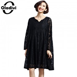 Oladivi 2017 Plus Size Women's Dress Spring New Black Lace Dress Casual Ladies Oversized Long Shirt Tunics Vestidos Feminios 7XL