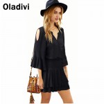 Oladivi 5XL Plus Size Women Chiffon Dresses 2017 Summer Off Shoulder Lantern Sleeve Elastic Slim Waist Pleated Short Mini Dress