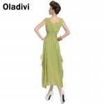 Oladivi Brand Women Clothing 2017 V Neck Cute Elegant Ladies Beach Maxi Chiffon Dresses Long Summer Sundresses Green Dress S XL
