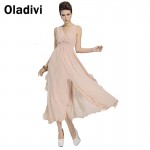 Oladivi Brand Women Clothing 2017 V Neck Cute Elegant Ladies Beach Maxi Chiffon Dresses Long Summer Sundresses Green Dress S XL