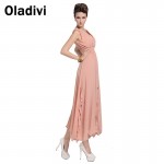 Oladivi Brand Women Clothing 2017 V Neck Cute Elegant Ladies Beach Maxi Chiffon Dresses Long Summer Sundresses Green Dress S XL