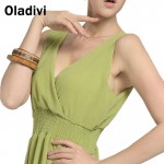 Oladivi Brand Women Clothing 2017 V Neck Cute Elegant Ladies Beach Maxi Chiffon Dresses Long Summer Sundresses Green Dress S XL