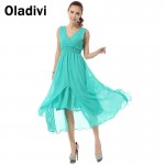 Oladivi Brand Women Clothing 2017 V Neck Cute Elegant Ladies Beach Maxi Chiffon Dresses Long Summer Sundresses Green Dress S XL