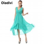 Oladivi Brand Women Clothing 2017 V Neck Cute Elegant Ladies Beach Maxi Chiffon Dresses Long Summer Sundresses Green Dress S XL