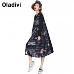 Oladivi Fashion Printing Casual Dresses 2017 Spring Large Plus Size Women Clothing Loose Big Dress Black Long Tops Shirts Tunics