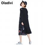 Oladivi Fashion Printing Casual Dresses 2017 Spring Large Plus Size Women Clothing Loose Big Dress Black Long Tops Shirts Tunics