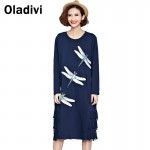 Oladivi Fashion Women Dragonfly Rhinestone Casual Loose Cotton Tassel Dress Lady Long Dresses 2017 Spring Plus Size Clothing 5XL