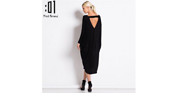 long sleeve loose black dress