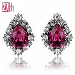 Opal Stone Jewelry 2016 Newest Crystal Stud Earrings for Woman Christmas Party Earrings Factory Wholesale Fast Shipping 10Colors