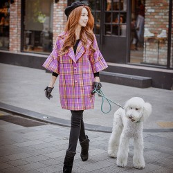 Original 2016 Brand Jacket Women Autumn Winter Plus Size Flare Sleeve Wide-waisted Elegant Vintage Plaid Coat Female Wholesale