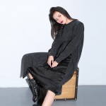 Original Design Women Fashion Big Shot Irregularly Dress Long Pleated Stitching Temperament Loose Dress Female