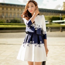 Original New 2016 Brand Autumn Robe Femme Plus Size Slim Casual Elegant White Pleated Vest Dress Women Wholesale