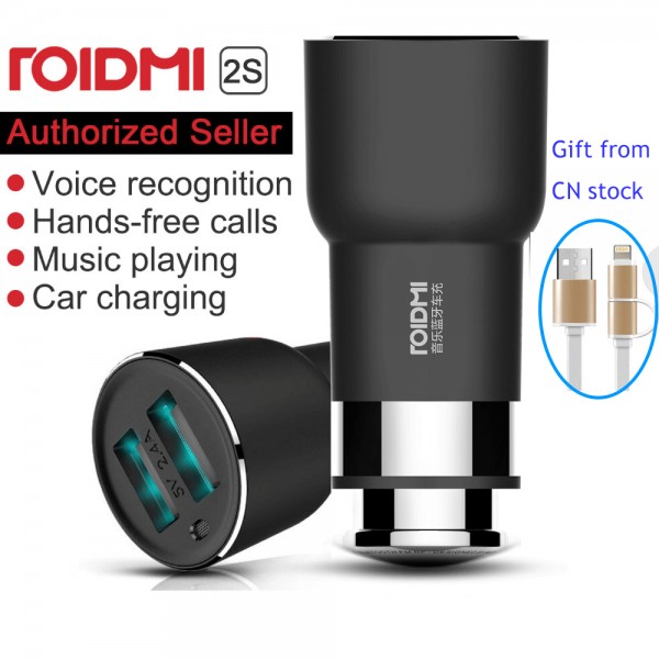 Original Xiaomi ROIDMI/ROIDMI 2S 5V 3.8A Bluetooth Handfree Car Charger With Music Player FM transmitters For iPhone iOS/Android