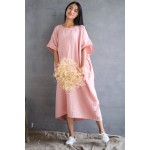 Original vintage loose solid colors cotton linen dress for female summer long gown & robe dress plus size  large size dresses