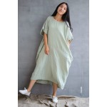 Original vintage loose solid colors cotton linen dress for female summer long gown & robe dress plus size  large size dresses