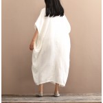 Original vintage loose solid colors cotton linen dress for female summer long gown & robe dress plus size  large size dresses