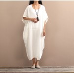 Original vintage loose solid colors cotton linen dress for female summer long gown & robe dress plus size  large size dresses