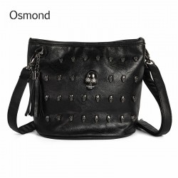 Osmond Women Shoulder Bags Ladies Skull Studs Punk Rivet PU Leather Goth Zipper Tassels Vintage Style Coressbaby Messenger Bag