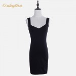 Oukytha 2017 Summer Hot Sale Sexy Women Dress Sleeveless Deep V-Collar Mini Black Dress Korea Slim High Waist Vest Q15082