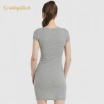 Oukytha 2017 Summer Leisure Women Self-cultivation O-Neck dress Short Sleeves  Soild Zipper Pockets  Pack hip dress   M15029