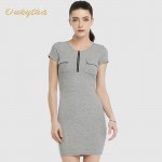 Oukytha 2017 Summer Leisure Women Self-cultivation O-Neck dress Short Sleeves  Soild Zipper Pockets  Pack hip dress   M15029