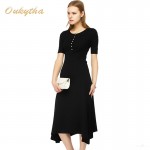 Oukytha Free Shipping 2017 Summer Dress Crew Neck Buttons Front short Sleeve Womens Stretch Maxi Ankle Length Long Dress S15296