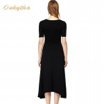Oukytha Free Shipping 2017 Summer Dress Crew Neck Buttons Front short Sleeve Womens Stretch Maxi Ankle Length Long Dress S15296