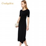 Oukytha Free Shipping 2017 Summer Dress Crew Neck Buttons Front short Sleeve Womens Stretch Maxi Ankle Length Long Dress S15296