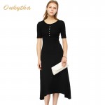 Oukytha Free Shipping 2017 Summer Dress Crew Neck Buttons Front short Sleeve Womens Stretch Maxi Ankle Length Long Dress S15296