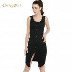 Oukytha Free Shipping 2017 Summer Dresses Women's Button Before The Split Knitting Bust Vest dresses Q15092