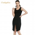 Oukytha Free Shipping 2017 Summer Dresses Women's Button Before The Split Knitting Bust Vest dresses Q15092