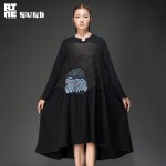 Outline Brand Womans Spring Autumn Dresses Loose Waist Long-sleeved Cotton Linen Dress Black Embroidered Dress L143Y022