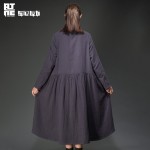 Outline Brand Womans Spring Autumn Dresses Loose Waist Long-sleeved Cotton Linen Dress Black Embroidered Dress L143Y022