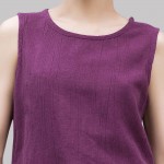 Outline Women Linen Tank Top O-Neck Solid Casual Summer Vest Vintage Sleeveless Lady Tops Ruched Short Loose Camis L142Y001