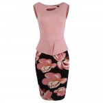 Oxiuly 2017 Summer Women Floral Print Patchwork Working Sheath Sundress Sleeveless Bodycon Office Plus Size 4XL 5XL Pencil Dress