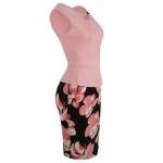 Oxiuly 2017 Summer Women Floral Print Patchwork Working Sheath Sundress Sleeveless Bodycon Office Plus Size 4XL 5XL Pencil Dress