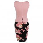 Oxiuly 2017 Summer Women Floral Print Patchwork Working Sheath Sundress Sleeveless Bodycon Office Plus Size 4XL 5XL Pencil Dress