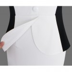 Oxiuly Business Female Pencil Dress Elegant Lady Illusion Patchwork Sheath Buttons Fitted Ruffles Women Bodycon Bandage Dress
