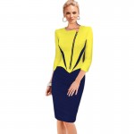 Oxiuly Dorpshipping Ladies Formal Dress For Work 2 Color Patchwork Solid Brief Commuter Pencil Dress Office Party Dress OX020