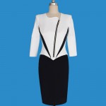 Oxiuly Dorpshipping Ladies Formal Dress For Work 2 Color Patchwork Solid Brief Commuter Pencil Dress Office Party Dress OX020